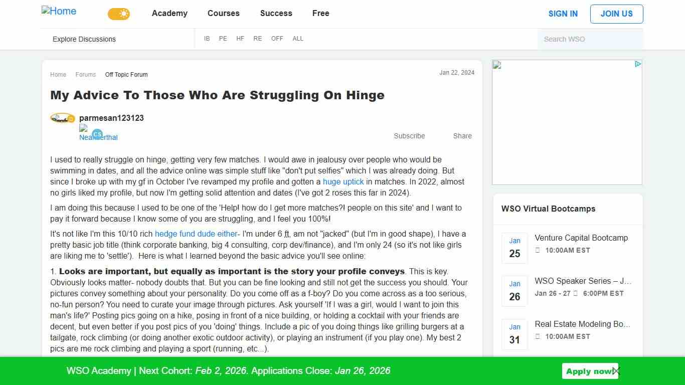 My advice to those who are struggling on Hinge Wall Street Oasis